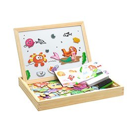 Wooden Magnetic Puzzle Toys Children 3D Puzzle Box +  Drawing Board