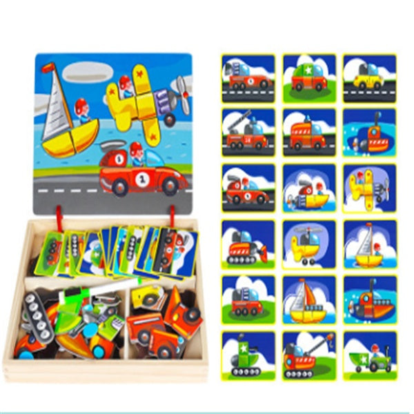 Wooden Magnetic Puzzle Toys Children 3D Puzzle Box +  Drawing Board