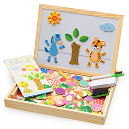 Wooden Magnetic Puzzle Toys Children 3D Puzzle Box +  Drawing Board