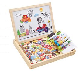 Wooden Magnetic Puzzle Toys Children 3D Puzzle Box +  Drawing Board